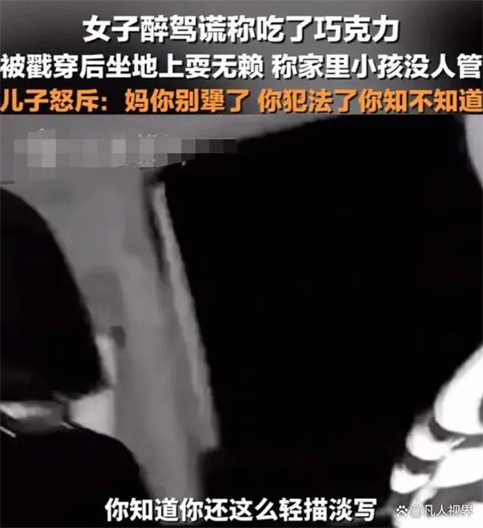 女子醉驾被查坐地拖延遭儿子怒斥，引发社会关注